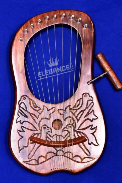 New Lyre Harp Rosewood 10 Metal Strings Engraved/Rosewood Lyra Harp Free Case