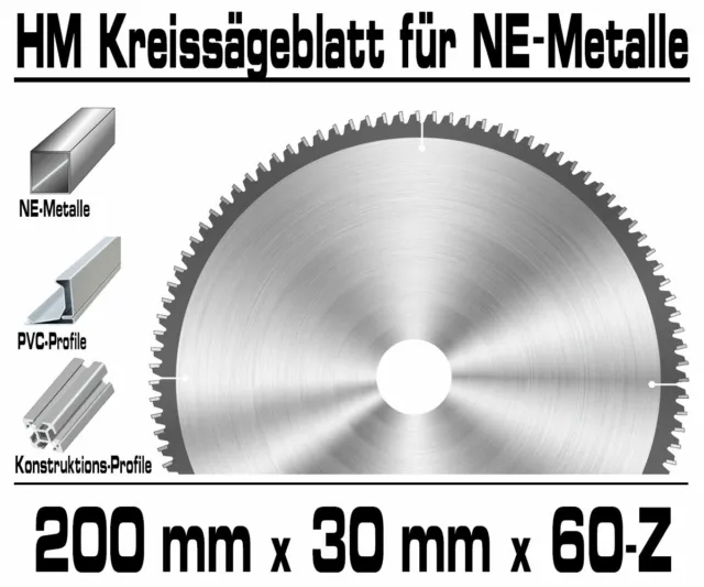 ALU Hartmetall Kreissägeblatt 200 mm x 30 x 60-Z Negativ Aluminium NE-Metall XT