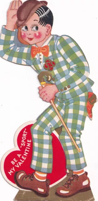 Antique Vintage Die Cut Card -Be A Sport My Valentine - Golf