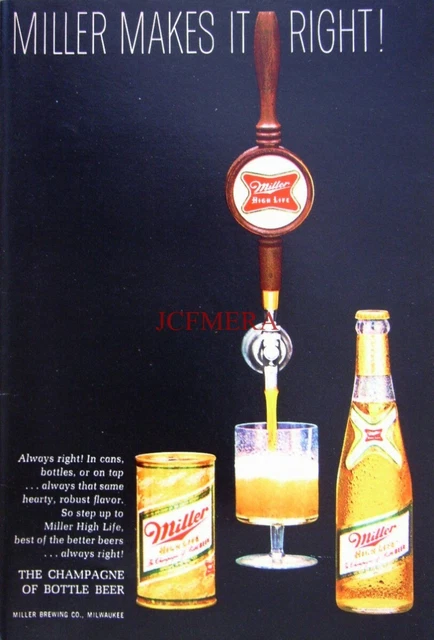 Miller 'HIGH LIFE' Beer 1968 Advert Print #9 - Original Ad Ideal to Frame