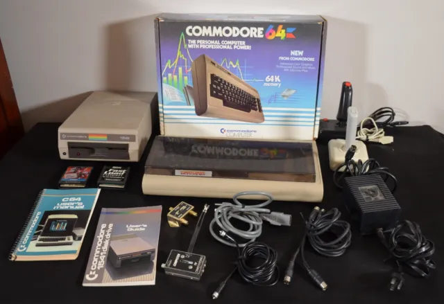 Commodore 64 Computer CIB 1541 Floppy Disc Drive Cables Joysticks Guide Manuals