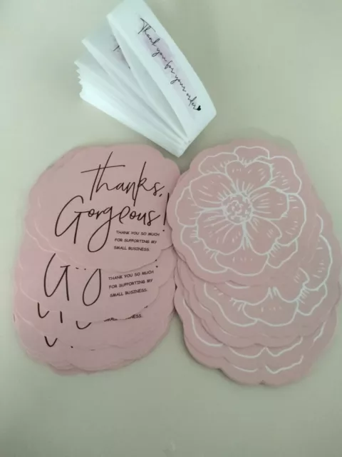 30pcs Pink Flower Thank You Small Business Card with Thank You Stickers