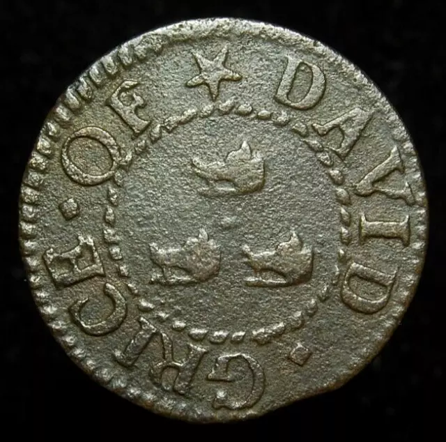 Suffolk Beccles David Grice three boar's heads 1/4d farthing 17th century - W.10