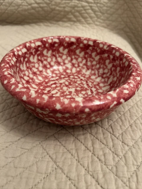 Vtg Roseville Pottery Red Sponge Ware 6.5” Bowl.~Gerald R. Henn~USA