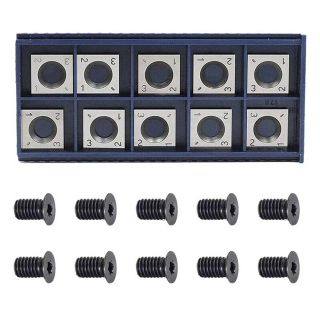 Wood Lathe Tools Accessory 10Pcs 14mm Square Straight Carbide Inserts + Screws