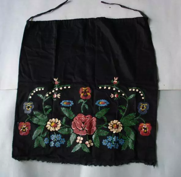 19C. Bulgarian Folk Art Hand Oil Painted Apron - Unique