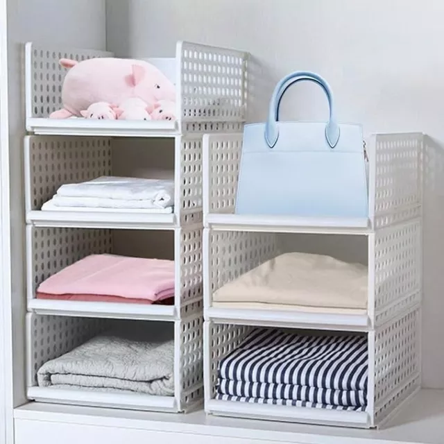 Tuevob Wardrobe Storage Boxes 4 Pack Stackable Baskets Organiser Home -FPL -CP