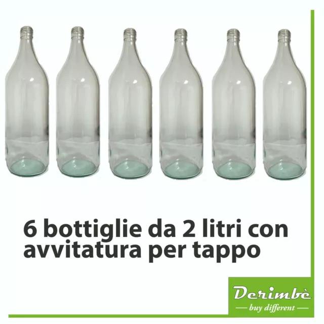6 BOTTIGLIE DI VETRO trasparente da 2 litri con avvitatura per tappo, vino,  olio EUR 15,00 - PicClick IT