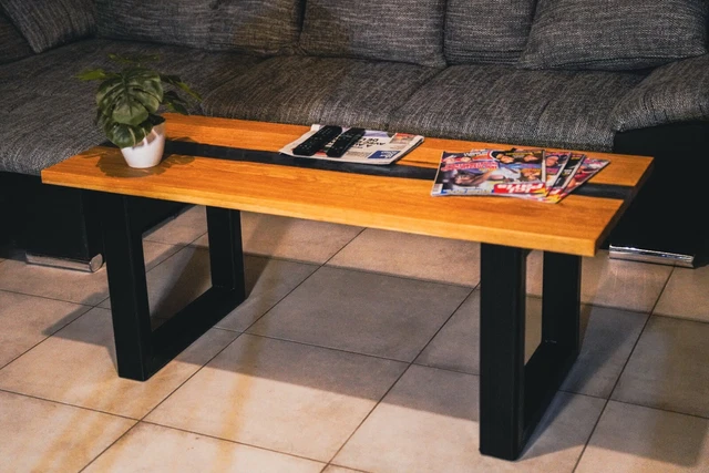 Table basse industrielle coloris chêne artisanal Orleans