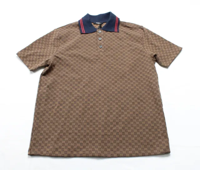 Balmain Paris Men's S/S Monogram Jacquard Polo Shirt TM8 Brown Medium NWT