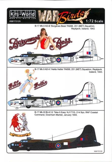 Kits World Decals 1/72 BOEING B-17 FLYING FORTRESS R.A.F. Coastal Command