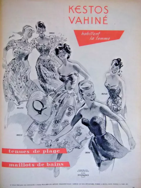 Publicité 1954  Kestos Vahiné Habillent La Femme Tenue Plage Maillots De Bains