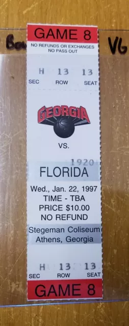 Florida Gators vs Georgia Bulldogs (1-22-1997) Basketball Ticket Stub
