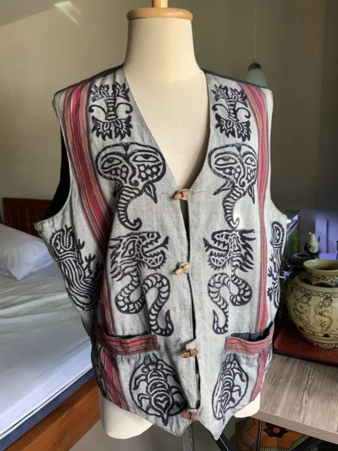 Vintage Ethnic Hand Printed Cotton Vest Made In Nepal Size L