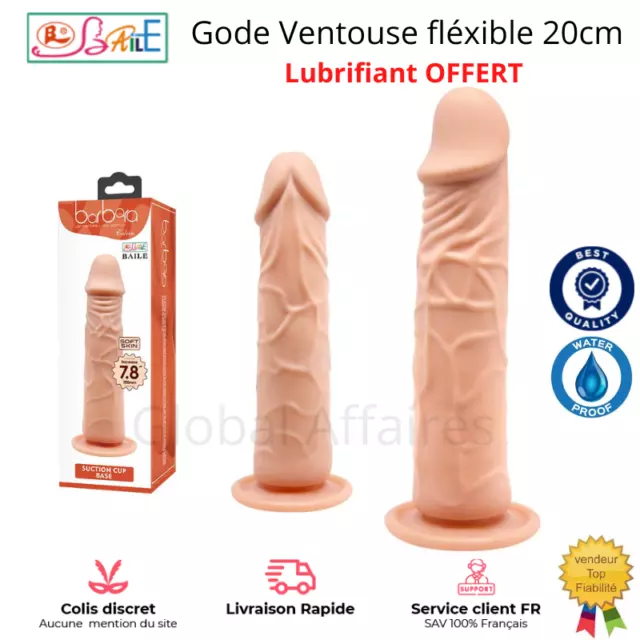 Gode à ventouse sextoy 20 CM flexible doux gode réaliste Normes CE Femme Homme