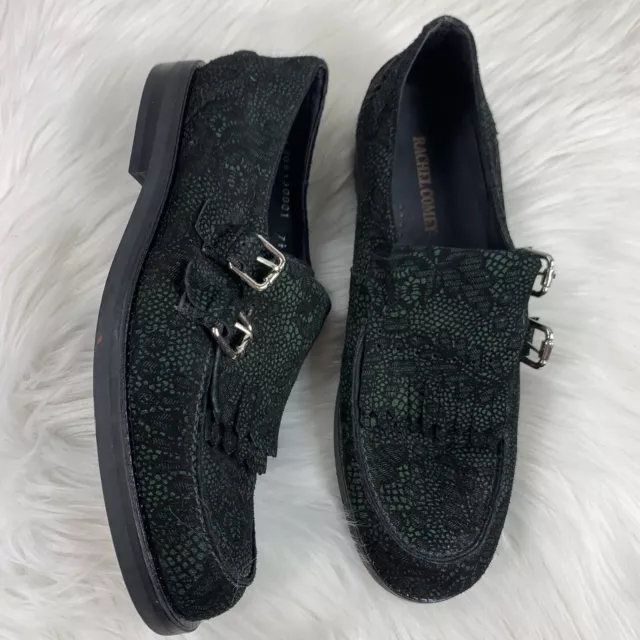 Rachel Comey Buckle Oxfords Loafers Shoes  z 7.5 Black Green Lace Print Leather