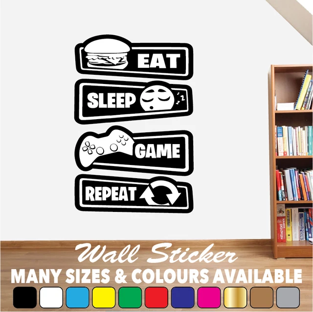 Gaming Wall Art Sticker Decal Eat Sleep Game Repeat Gamer Boys Girls Bedroom #03