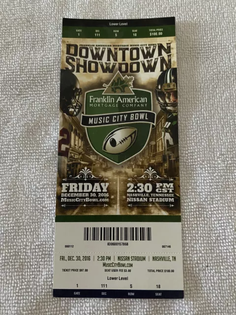 Tennessee Volunteers vs Nebraska Cornhuskers 2016 Music City Bowl Ticket Stub