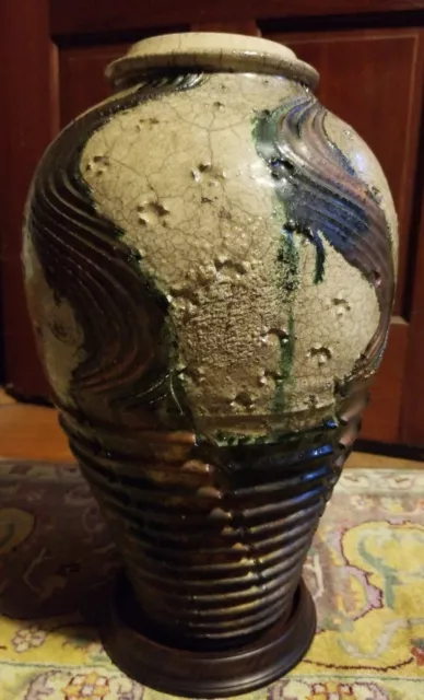 WoW! Bruce O'Dell Studio Art Pottery LRG 15"H Raku Vase Iridescent Crackle Glaze