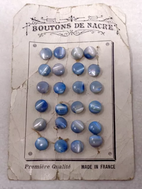 Lot de 24 Boutons anciens en nacre sur plaquette - Mercerie vintage