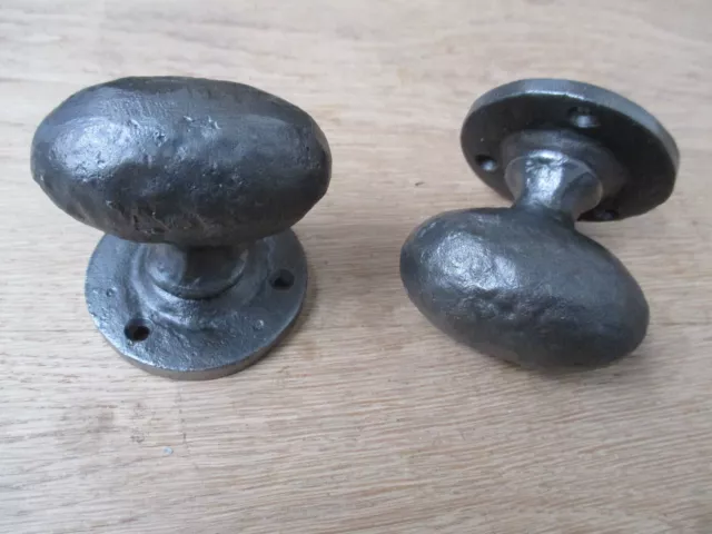 ANTIQUE IRON OVAL MORTICE KNOBS- industrial rustic vintage door knobs handles