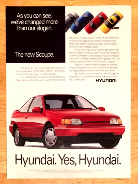 1991 Hyundai Scoupe—Vintage Magazine Print Advertisement Ad