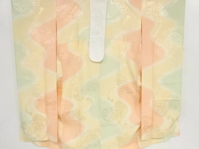 44846# Japanese Kimono / Antique Juban For Furisode / Drum With Fan