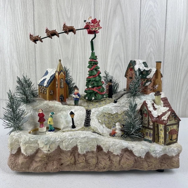 HOLIDAY LANE FIBER Optic Christmas Village Santa Sleigh Ice Skaters **READ** £47.81 PicClick UK