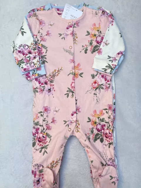 BNWT NEXT baby girl 3 pack Pretty sleepsuit Babygrow size age 3-6 Months