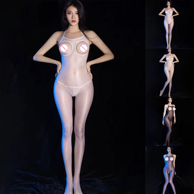 Body tuta da appoggio donna ultrasottile olio lucido trasparente corpo stretch