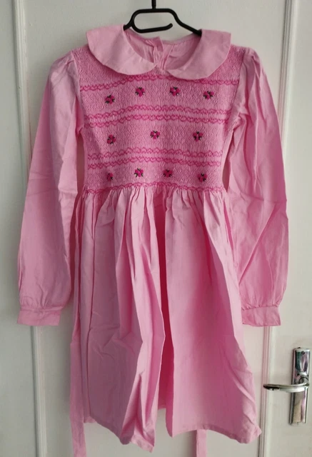 Robe Smock Manches Longues SoaArtShop - Taille 8 Ans (5/6 Ans ?) Rose Multicolore Brodée - Neuf Avec étiquettes