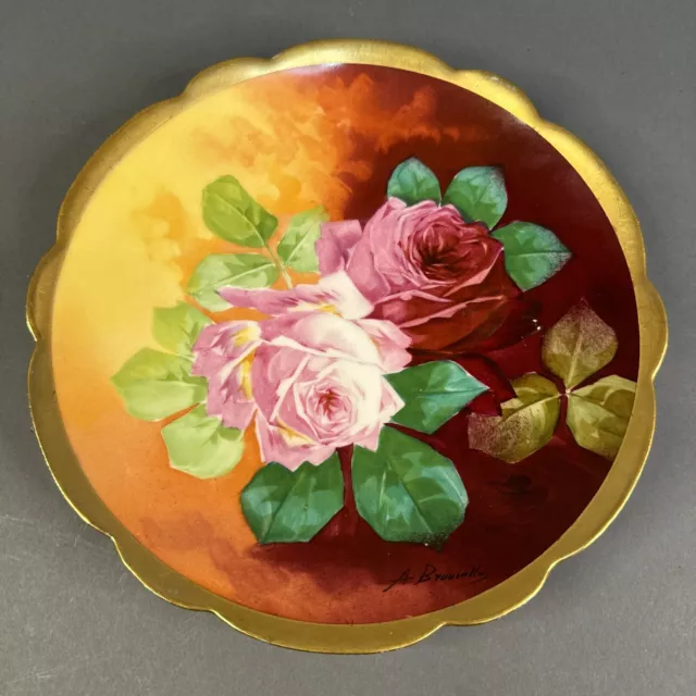 Antique Limoges Coronet Hand Painted Plate With Roses Artist Signed France