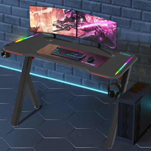 LED RGB GAMING Desk PC Computer Table Carbon PicClick UK