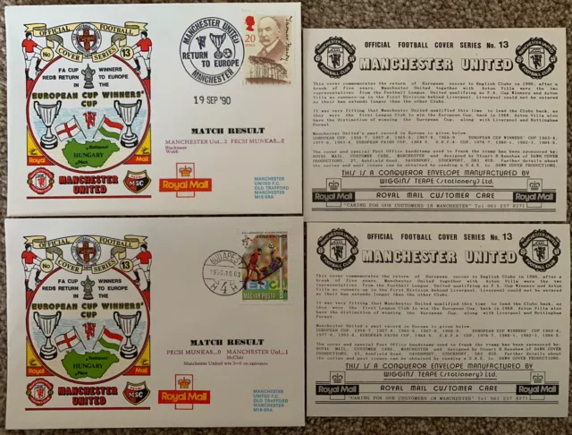 Manchester United V Pecsi Munkas Cup Winners Cup 1990 Both Legs First Day Cover