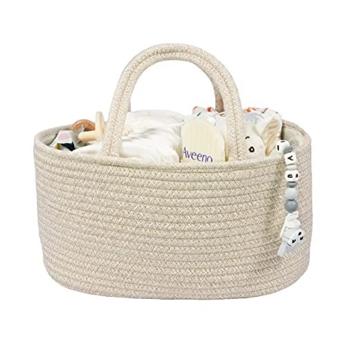 Baby Diaper Caddy Organizer for Girl Boy Cotton Rope Nursery Regular oatmeal