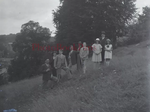 Famille en excursion c1930 Photo NEGATIVE Plaque de verre Stereo Vintage V33L25n