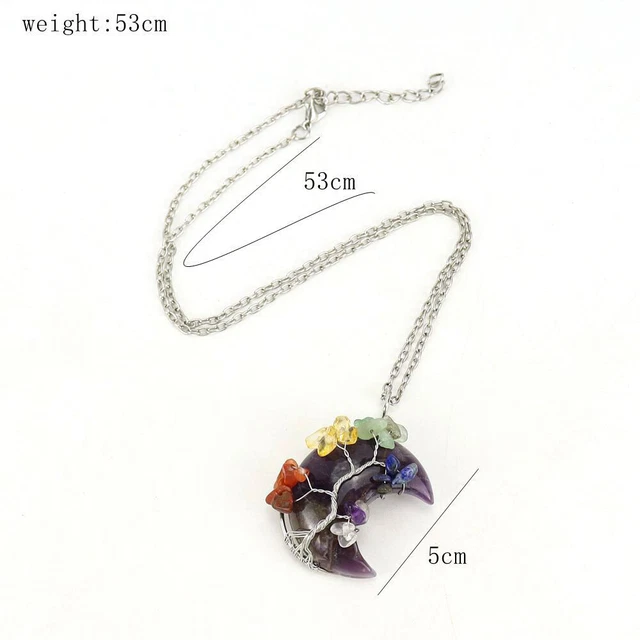 Tree of Life Moon Necklace Chakra Crystal Gem Stone Pendant Healing Amulet Reiki 3