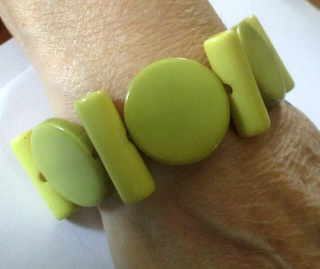 Bracelet élastique Rétro Perles Plates Vert Anis - Occasion