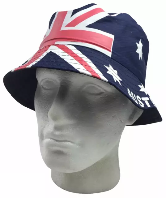 AUSTRALIA FLAG BUCKET HAT Adult Australian Day Aussie Summer Sun Cap Brim New