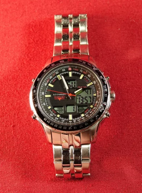 ACCURIST MB929B SKYMASTER mens black ana digi watch New battery