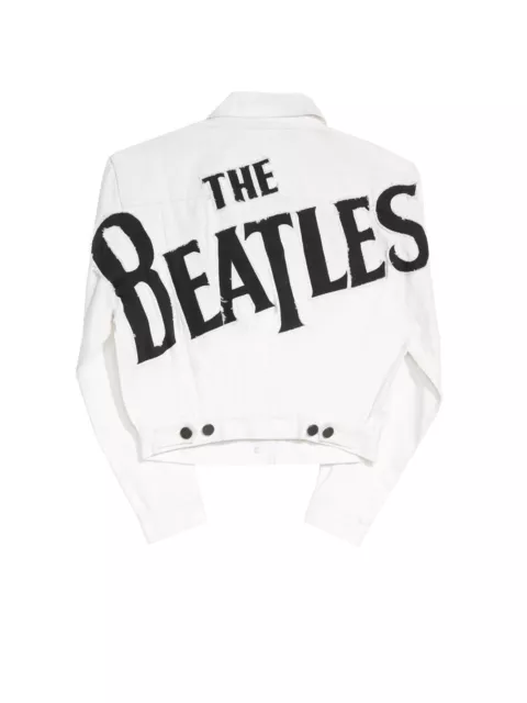 NWT Alice + Olivia x The Beatles ‘Chloe’ Cropped Denim Jacket Size M White NEW