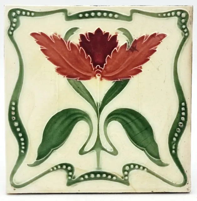 Antique Fireplace Art Nouveau Majolica Tile New Birch Tile Co C1904