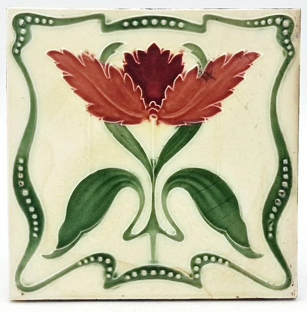 Antique Fireplace Art Nouveau Majolica Tile New Birch Tile Co C1904