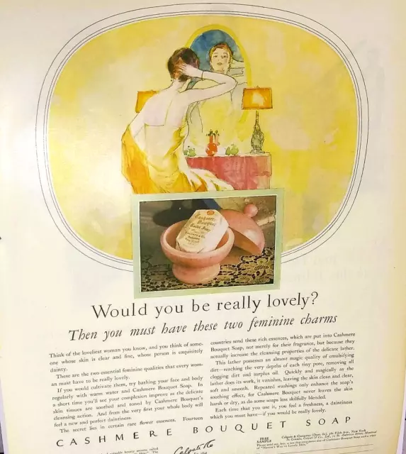 Vintage 1927 Cashmere Bouquet Soap, Bathroom Décor, Colgate, 20's Print Ad