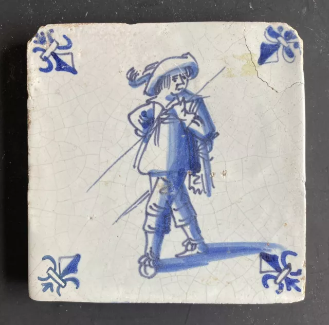 Antique 17th Century Early Dutch Delft Tile Large Figure Circa 1600’s