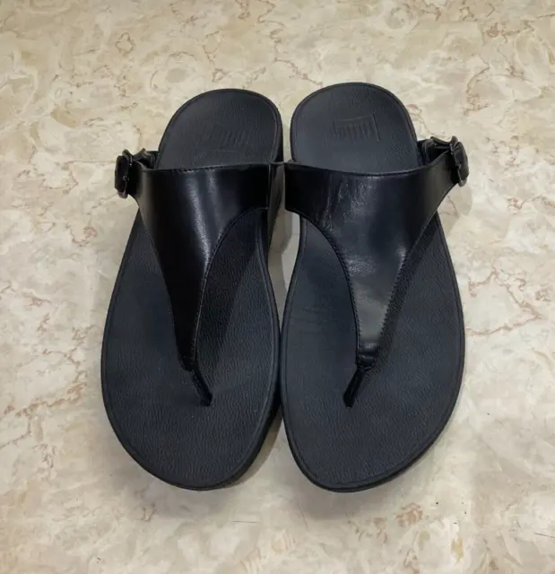 FitFlop Womens Sandals Size 7 Black Lulu Toe Thong Leather Comfort Platform