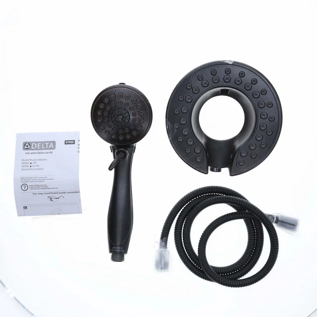 Delta 5-Spray In2ition 2 in 1 Dual HandHeld ShowerHead with Hose Bronze USED
