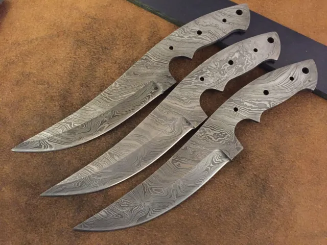 Lot of 3 Handmade Damascus Steel XL Blank Blades-Knife Making-Klingen-B124