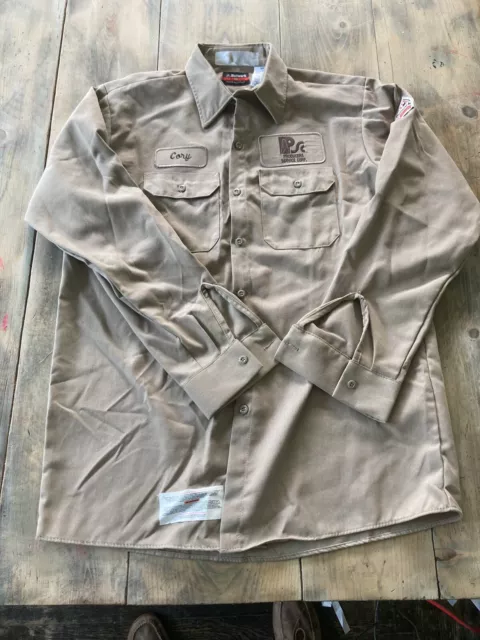Bulwark FR Shirt Mens L Large Tan Long Sleeve Work Wear Flame Resistant Beige