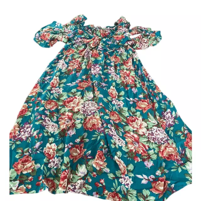 NWT Easel Women's Size Small Dress Turquoise Floral Cold Shoulder Ruffle Trim